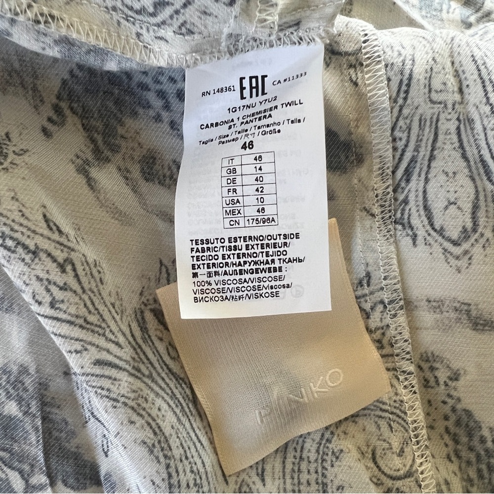 PINKO White Blue Panther Print Long Sleeve Midi Dress - Picture 16 of 16